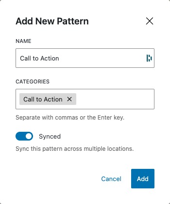 The modal window for adding a new Pattern